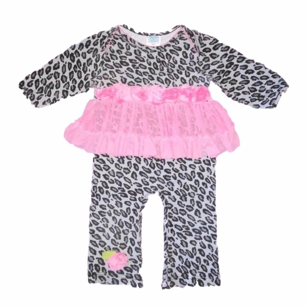 24m Peaches 'n Cream Baby Girls Boutique Skirted Leopard Print Tutu Romper - Picture 1 of 5